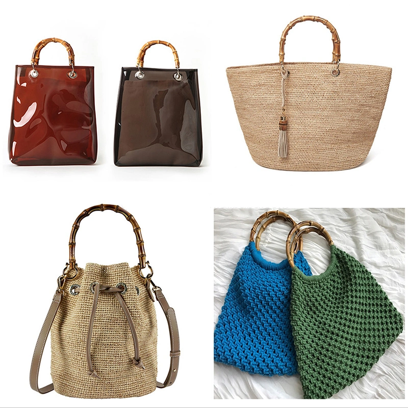 Women Brown Round Shape DIY Bamboo Bag Frame Bag Handles Handmade Handbag Making Bag Accessories
