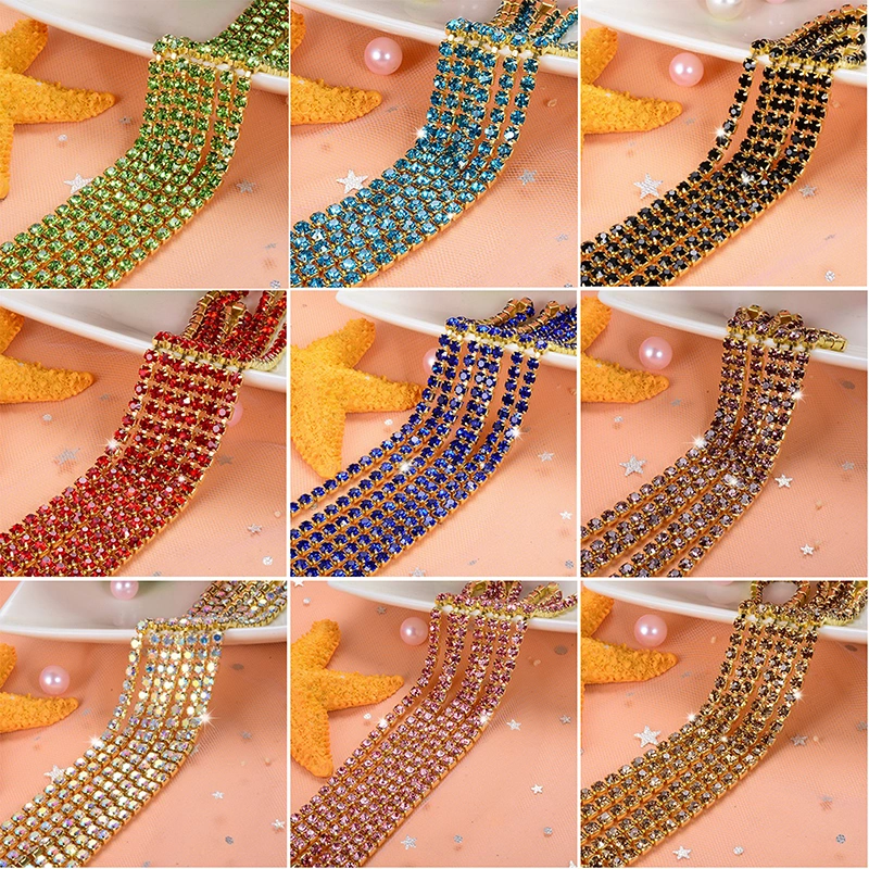 Glass Crystal Rhinestone Chain Silver Bottom Sew on Cup Chains for DIY Garment Bags Decorations
