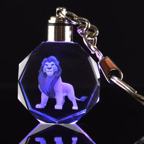 Fashion 3D Laser Crystal Glass LED Key Ring