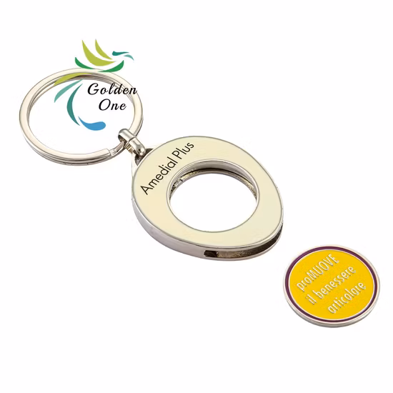 Wholesale Fashion Shape Metal Custom Angel Laser Logo Europe Shopping Cart Trolley Coin Chip Holder Keyring